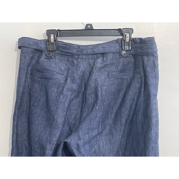 Lafayette 148 NY Linen Chambray Pants Size 6 High Rise Tie Belt Wide Leg Preppy - Picture 4 of 7